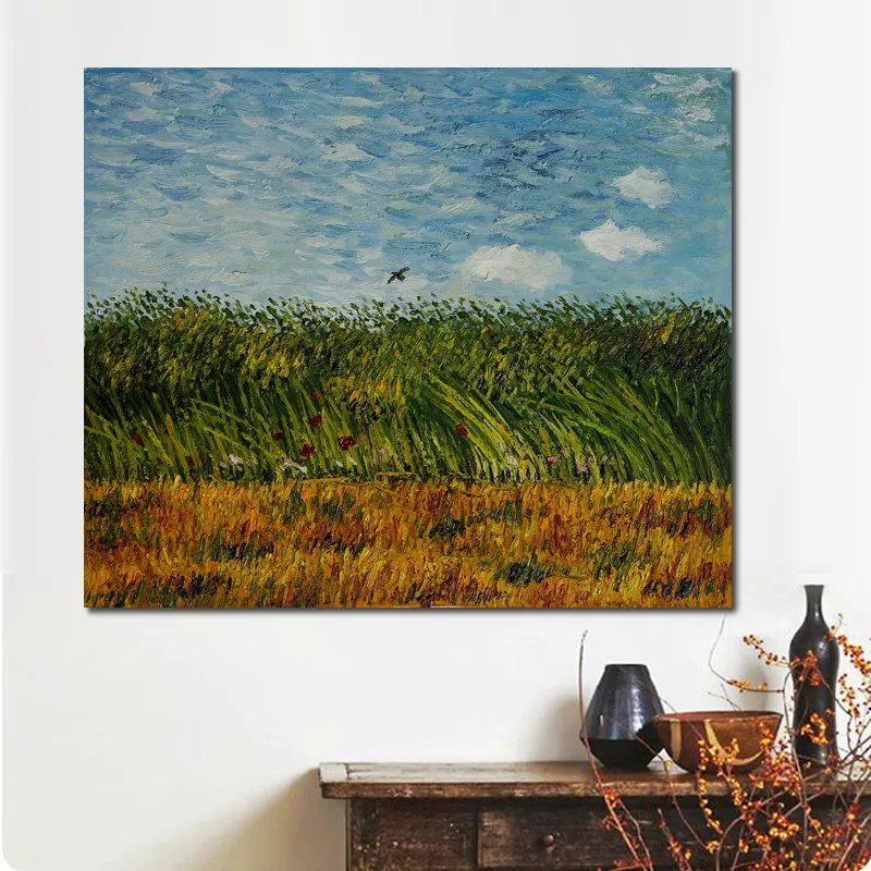 Haşhaşlarla Buğday Tarlasının El Yapımı Tuval Sanat Kenarı Vincent Van Gogh Resim İzlenimci Peyzaj Sanatları Banyo Dekoru