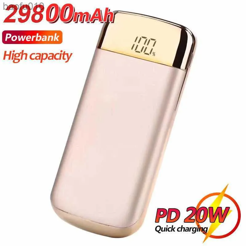 Power Bank 29800mAh Portable LED Extern Battery Poverbank USB PowerBank Mobiltelefonladdare för iPhone Xiaomi iPhone L230712