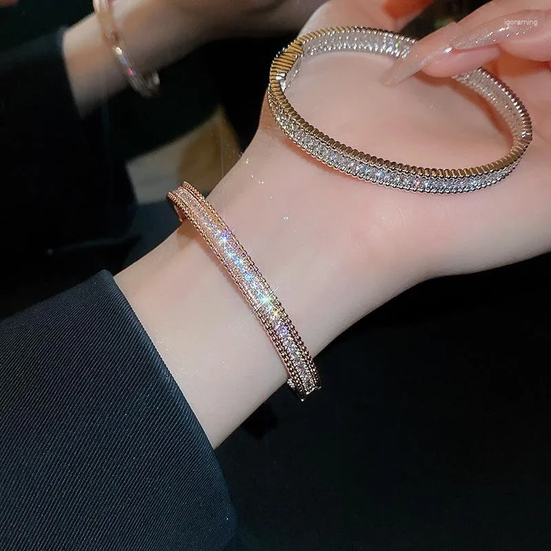 Armband Minar Trendigt Bling CZ Cubic Zirconia Chunky Armband För Kvinnor Rose Guld Silver Pläterad Metall Armband Dagliga tillbehör