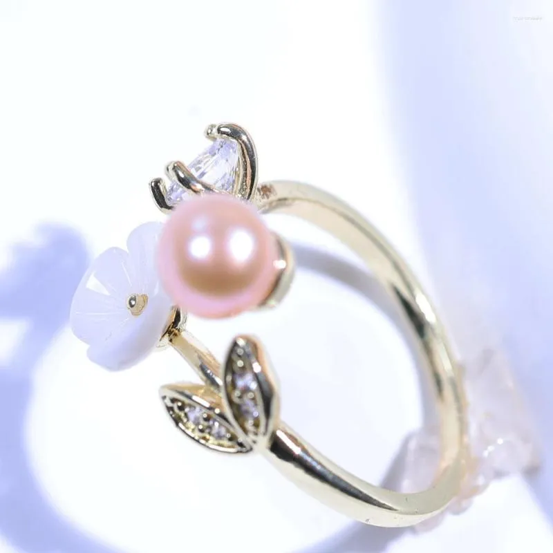 Cluster Ringen Mode Shell Bloem Zoetwater Parel Ring Bruiloft Kristallen Sieraden Voor Vrouwen Meisjes Minimalistische Sierlijke Geschenken