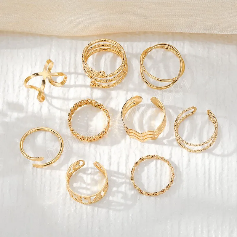 Gold Farbe Metall Punk Ringe für Frauen Männer Welligkeit Sich Überschneidenden Anzahl Finger Ringe Set Trendy Geschenk Mode Schmuck