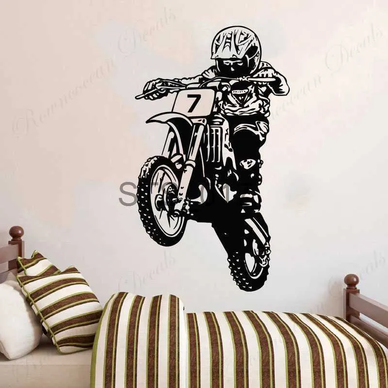 Autres autocollants décoratifs personnalisés numéro de motocross autocollant mural moto saleté vélo décalcomanies vinyle décor à la maison enfants chambre garçons adolescents chambre murale 3C34 x0712