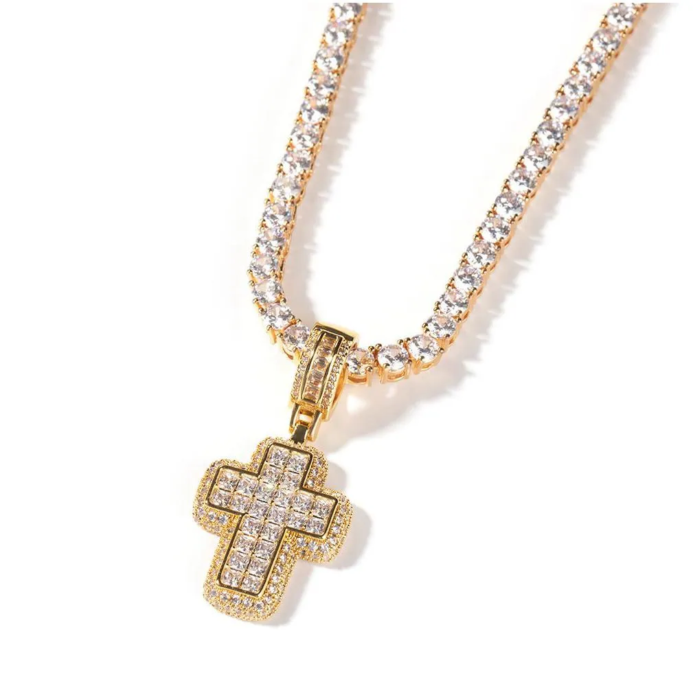 Collane con ciondolo, pietra di diamante splendente, ciondolo a croce, collana, gioielli, placcato in oro vero, regalo per uomo e donna, religioso_voghion.com