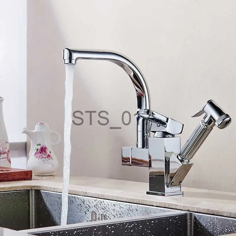 Keukenkranen Keukenkraan 360 Swivel Sink Pull Out Spray Badrandcombinaties Warm en koud water mengkraan Matte roestvrijstalen kraankranen x0712