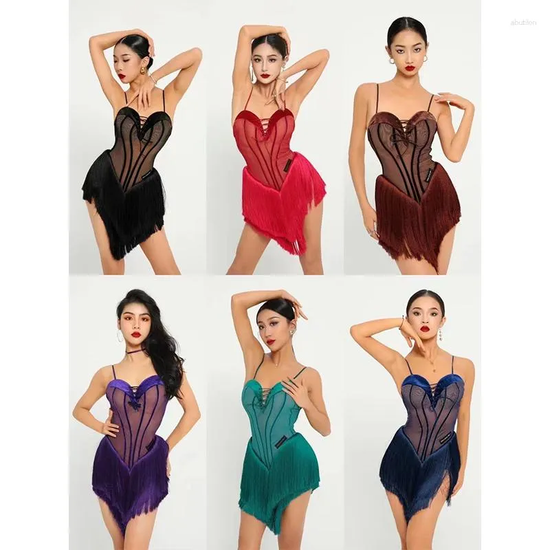 Stage Wear Latin Dance Competition Dress Women Sexy Fringe ChaCha Rumba Samba Performance Costume Adult Prom Dancewear DNV17603