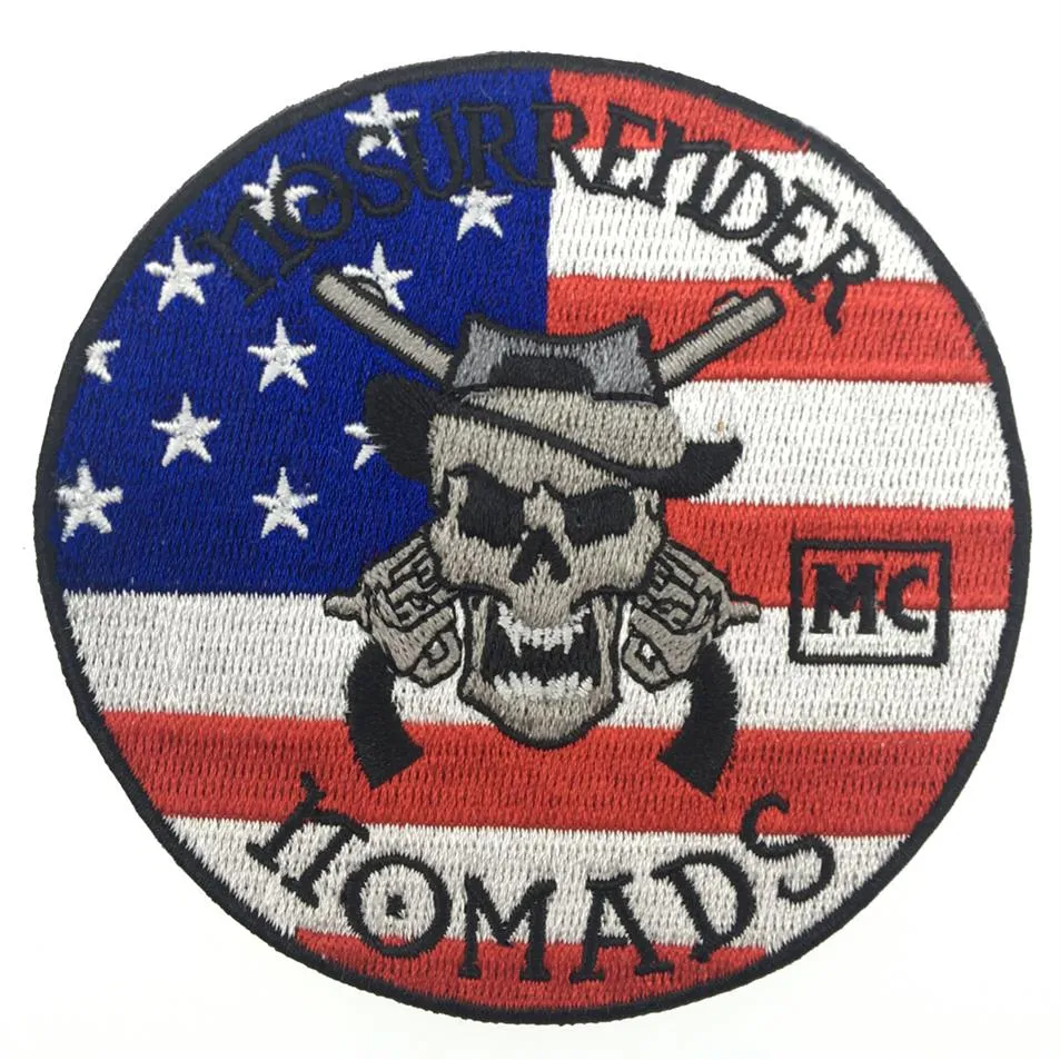 Famoso No Surrender Nomads Ferro bordado no patch Ferro costurado no distintivo do clube de motocicleta MC Biker Patch inteiro 2459