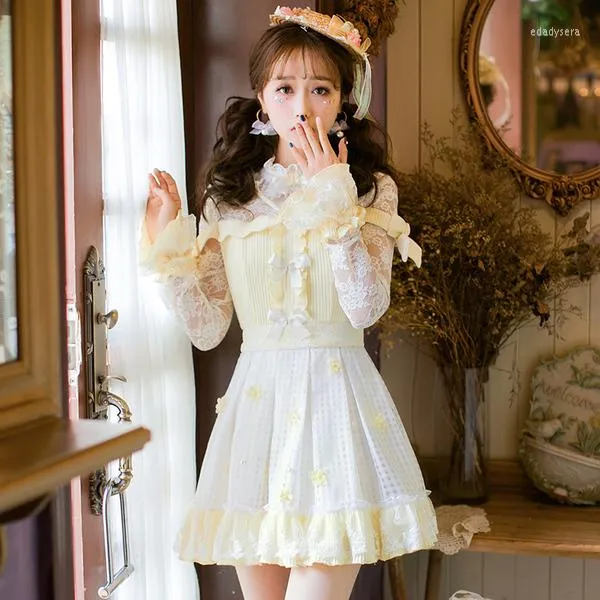 Casual Jurken Prinses Sweet Lolita Jurk Candy Rain Kleine Verse Kant Vrouwelijke Japanse Slanke Kraag C22AB7006