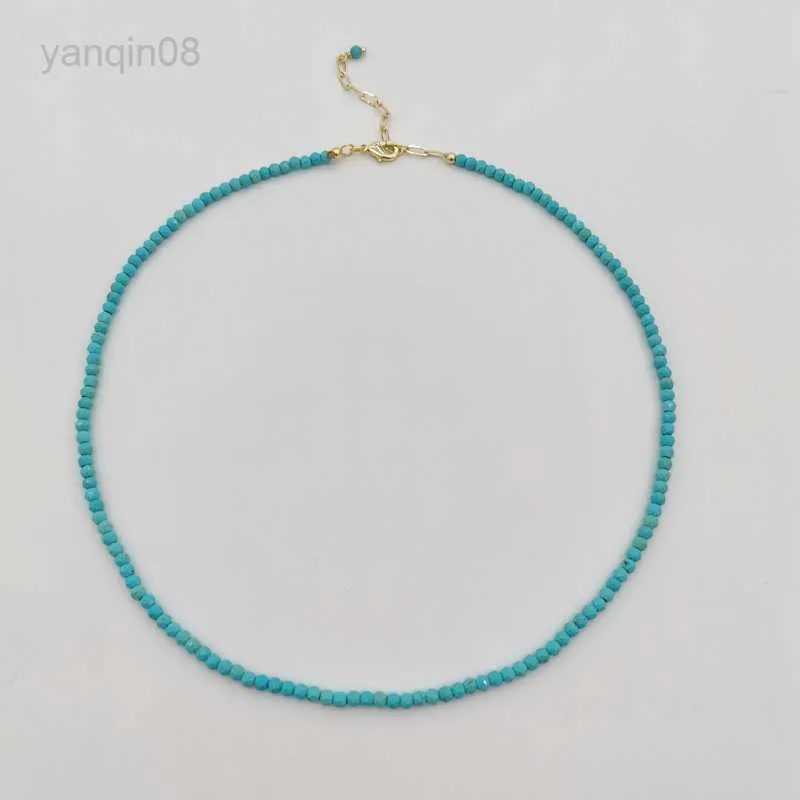 Hänge Halsband Facetterat Turkos Halsband Ädelstenar Naturstenar Pärlstav 14K guldfylld Collier Femme Kvinnor Unikt Vintage BOHO Halsband HKD230712