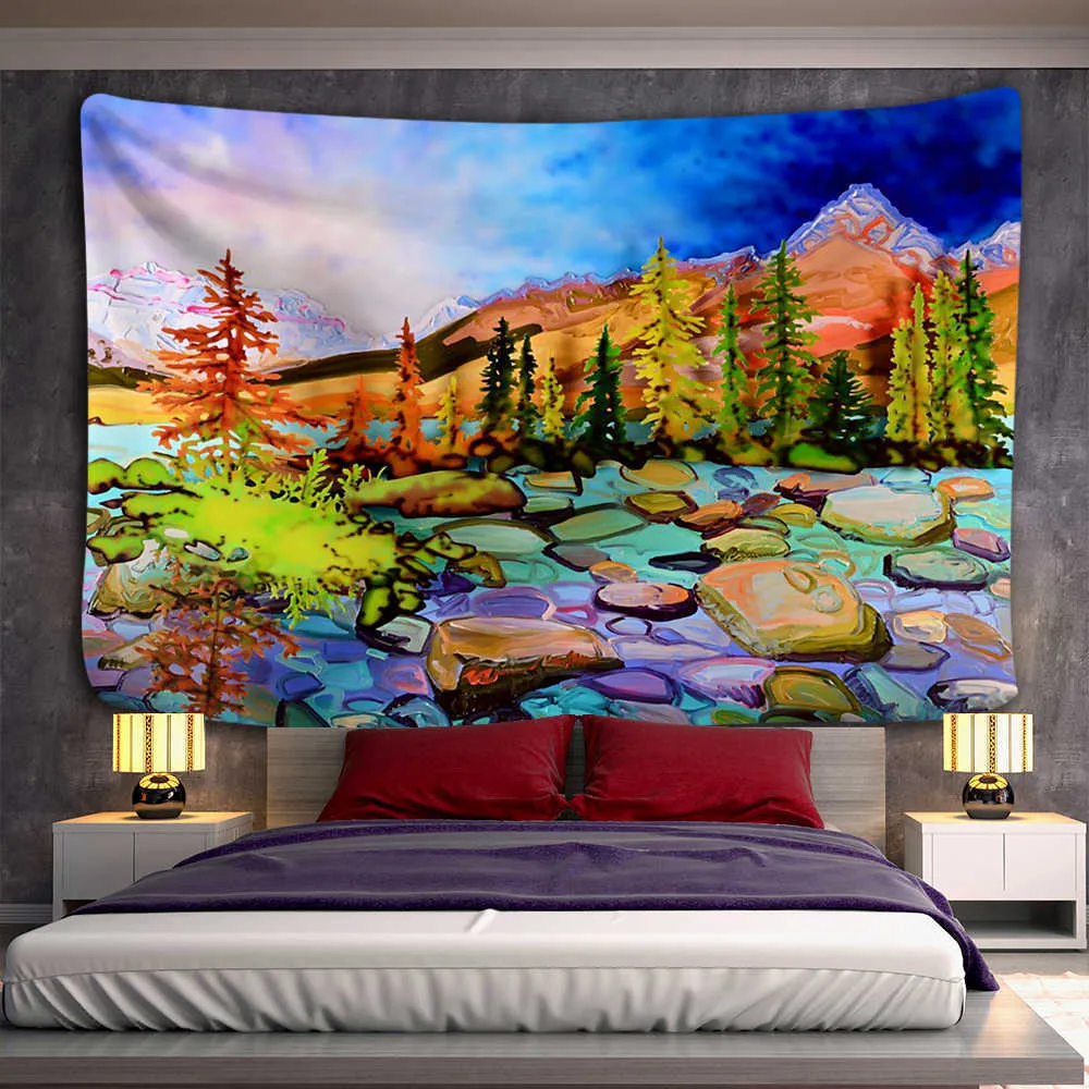 Tapestries Customizable Aesthetic Home Decoration Colorful Natural Scenery Mountain Forest Large Printed Tapestry Wall Hanging Wave