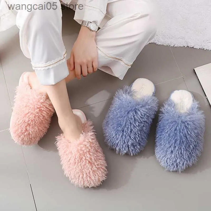 Pantoufles De Luxe Chic Fourrure Bouclée Maison Pantoufles Pour Femmes Étage Hiver Chaussures Chaudes Antidérapant Intérieur Chambre Femmes Pantoufles Fuzzy T230712