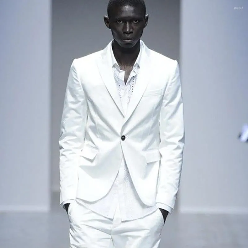 Men's Suits 2023 White Summer Men Suit With Pants Slim Fit 2 Piece Casual Beach For African Groomsmen Latest Coat Design