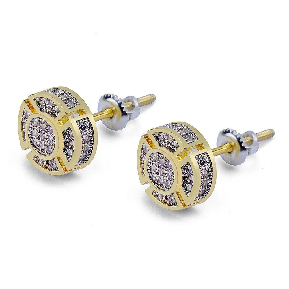 Stud Hip Hop Boucles d'oreilles rondes Bling Fl Blanc Zircon Vis Dos Plaqué Or Vintage Bijoux Drop Delivery Dhp4B