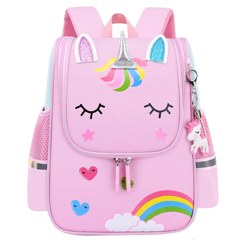 Zaini Borsa da scuola per ragazze Zaino per bambini in nylon rosa unicorno stampato Scuola materna Borsa da scuola per ragazze carine Bambini impermeabili 230711