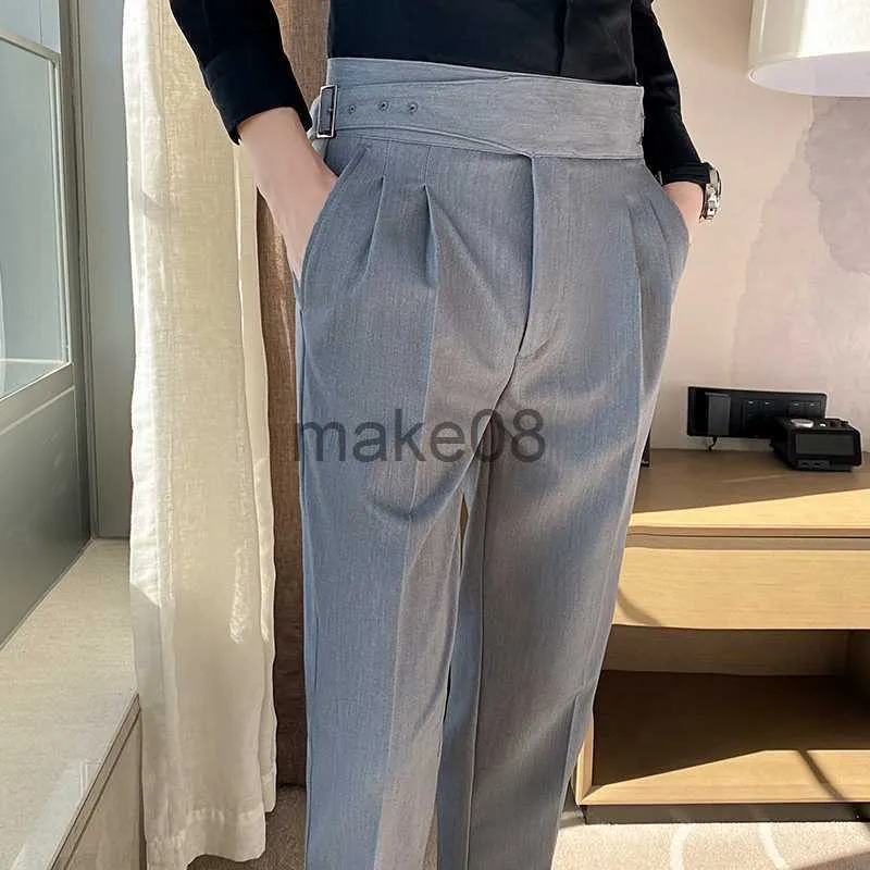 British Style High Waist Casual Dress Pants For Men With Belt