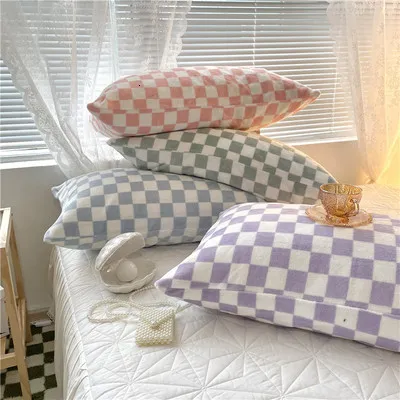 Pillow Case 1PC Rectangle Pillow Cover Checkboard Girls Pillow case Solid Color Standard Princess Pillowcases Bedding Home Textile 48x74cm 230712
