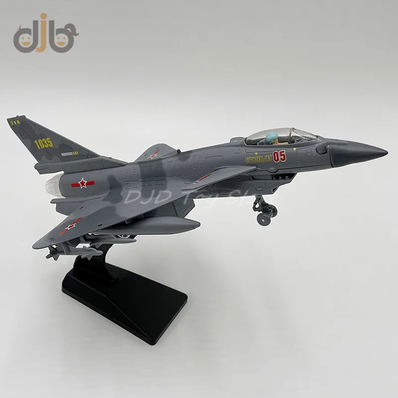 Modèle d'avion 1 87 modèle d'avion militaire moulé sous pression Jian-10 Jet Fighter Pull Back Toy avec lumière sonore 230711