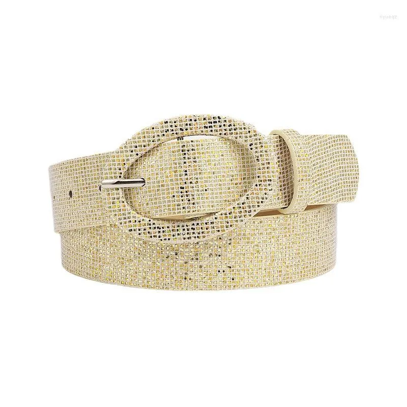 Belts Fashion Bling Sequins Oval Sun Buckle Belt Nostalgic Vintage Pu Leather Decorative Jeans Waist Women Clothing Accessories