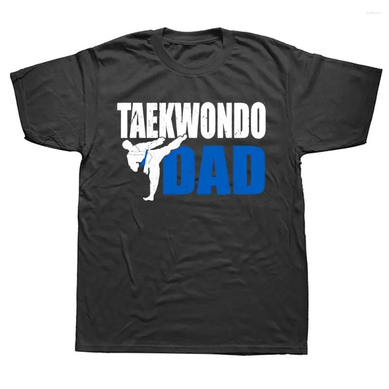 Męskie koszulki z krótkim rękawem męskie Taekwondo tata pomysł na prezent Tae fajna bawełniana koszula z okrągłym dekoltem mężczyźni Casual koszulki z krótkim rękawem topy Streetwear