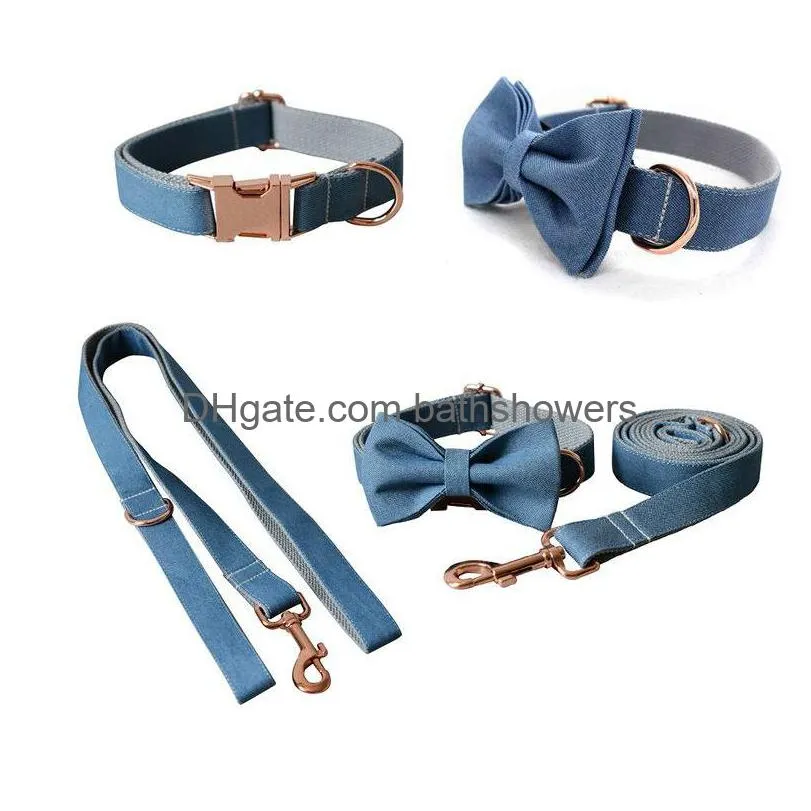 Colliers De Chien Laisses Bleu Denim Animaux Laisse Ensemble Or Rose Boucle En Métal Collier Teddy Bldog Corgi Accessoires Pour Animaux Drop Delivery Accueil G Dhzo7