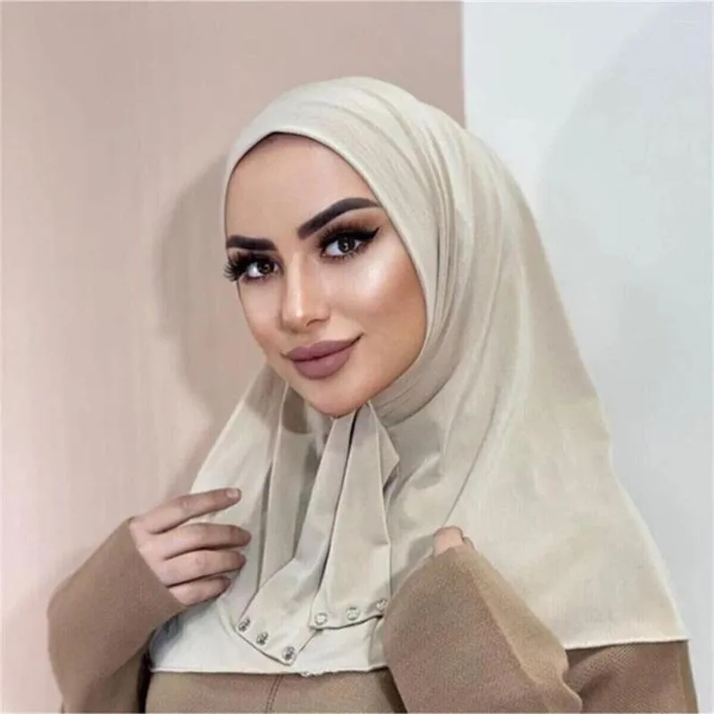 Abbigliamento etnico Jersey istantaneo Hijab Undercap Donne musulmane Hijab Sciarpa Bottone Cap Copertura completa Chiusura a scatto Avvolgimenti per la testa Sciarpe modali Islam