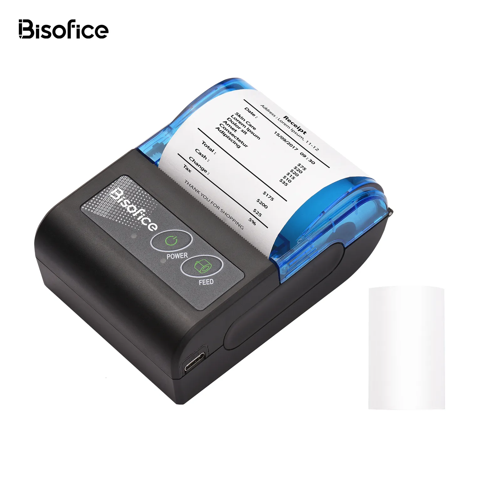 Outros Eletrônicos Bisofice Mini Thermal PrInter Wireless USB Recibo Bilhete de Conta com Papel de Impressão de 58mm Compatível com Android Windows 230712