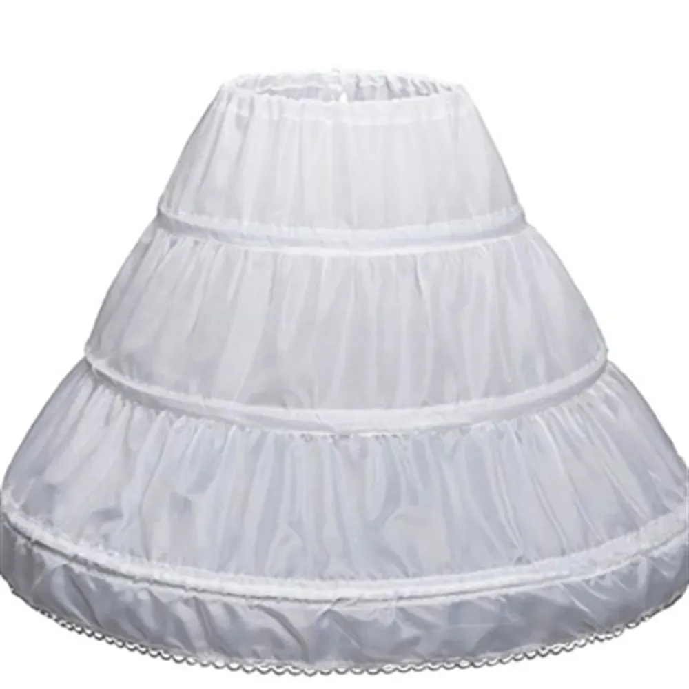 White Children kids Petticoat A-Line 3 Hoops One Layer Kids Crinoline Lace Trim Girl Dress Underskirt Elastic Waist
