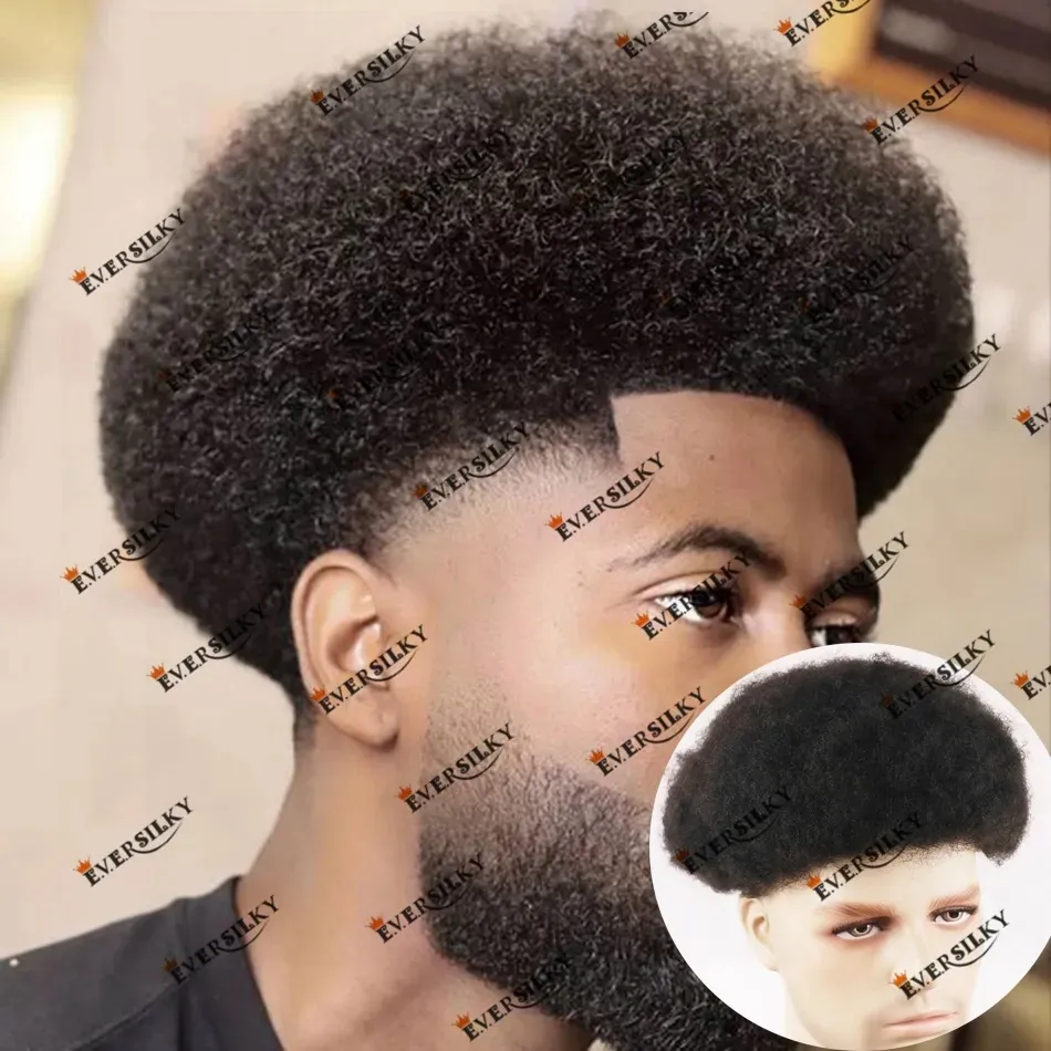 Natuurlijk Menselijk Haar 0.06mm Huid Basis Afro Mannen Haar Vervanging Toupetje Duurzaam PU 4mm Mannen Pruik voor zwarte Mannen Capillaire Prothese