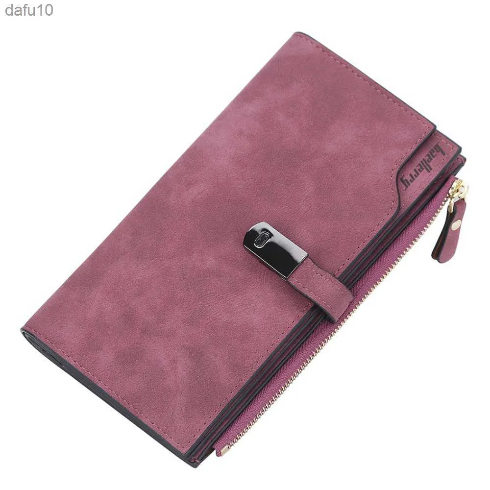 2022 Luxury Brand Women's Wallet Fashion Long Multi-Card Wallets Trendy Nubuck Leather Coin Purse Retro Solid Color Card Holder L230704