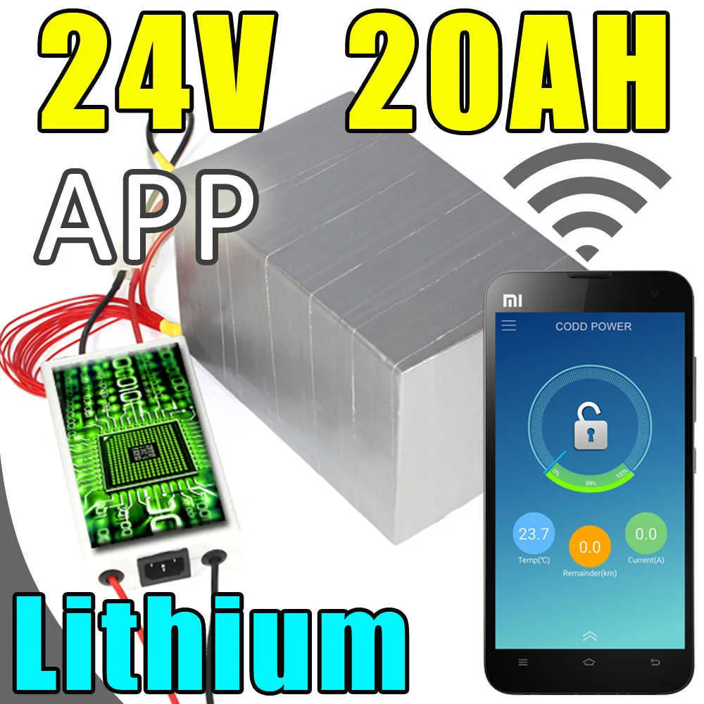 24v 20ah litiumbatteri app fjärrkontroll Bluetooth elcykel Solenergi batteripaket skoter ebike 500w