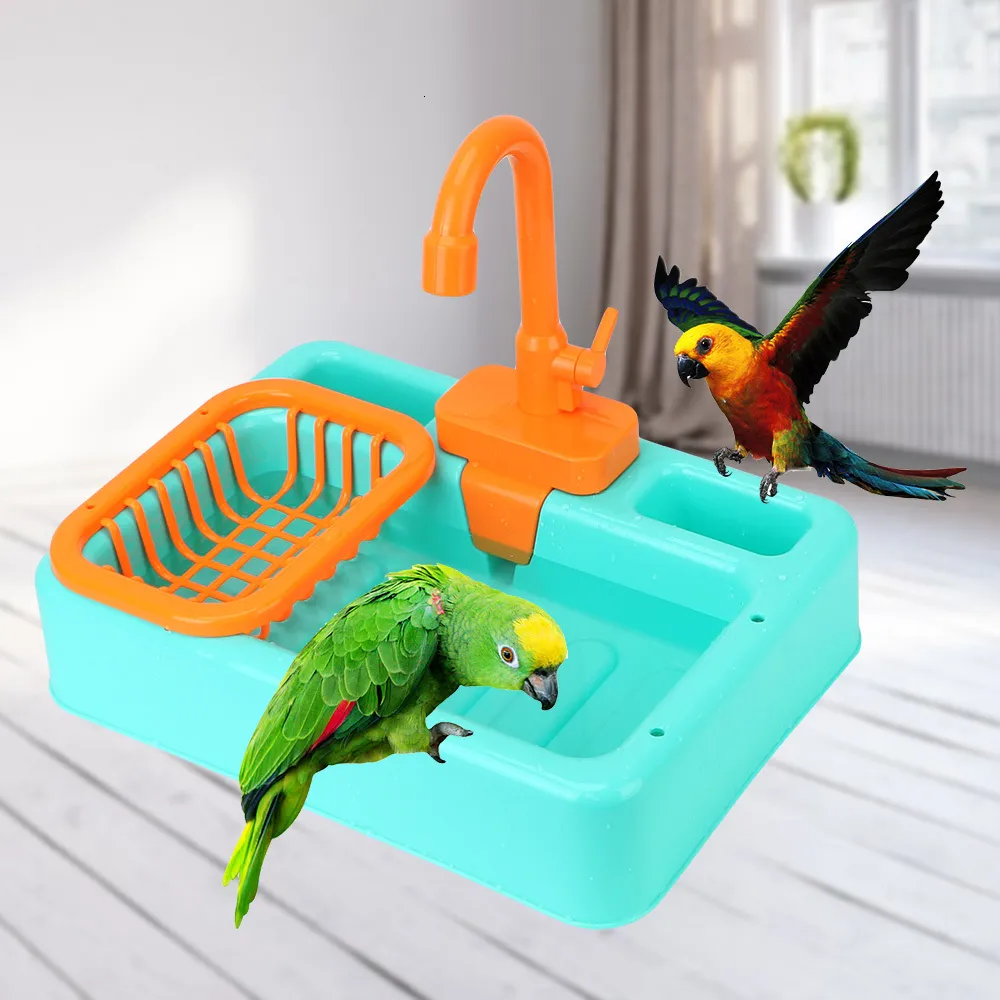 Другие птичьи принадлежности для попугая для ванны душ для душа игрушек автоматические попугаи с пейзажами с краном для бассейнов Pet Feeder Kitchen Playset 230711