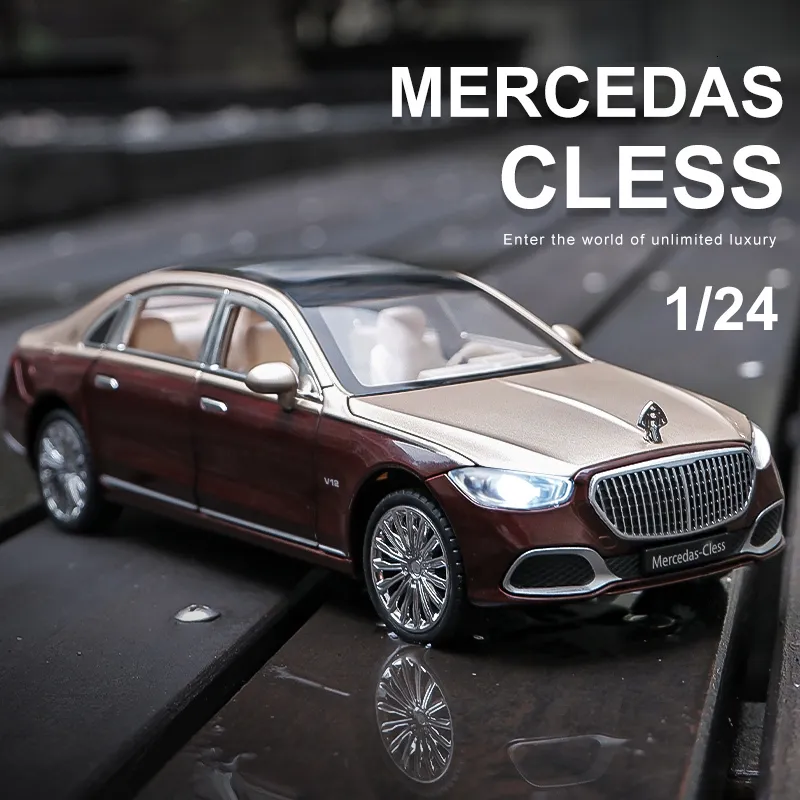 Diecast Model 1 22 Benz Maybach S680 alloy metal model die-casting metal toy model high simulation sound and light children's gifts 230711