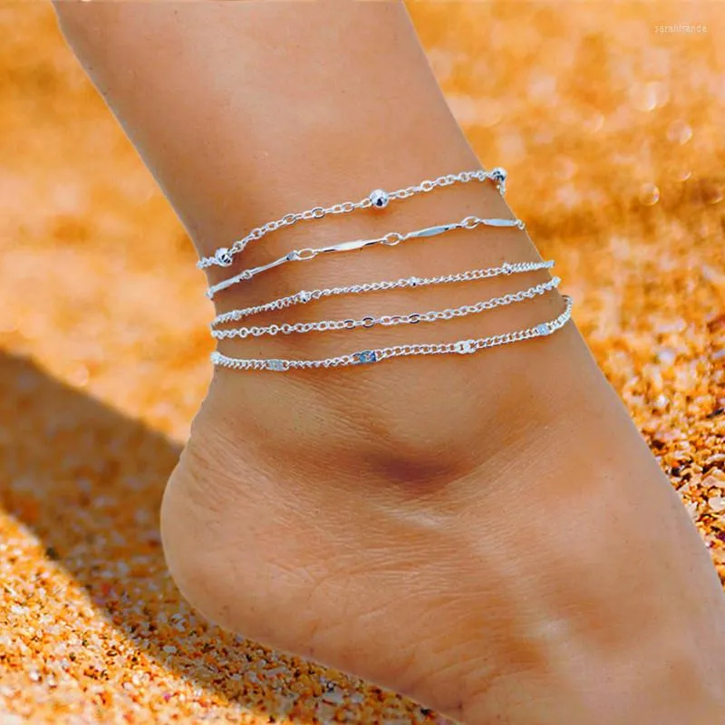 Ankelband Silver Färg Dam Kvinnor Fot Ankel Accessoarer Mode Sommar Strand Smycken Present Zink Legering Kedja