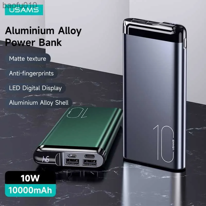 USAMS PB55 10W 10000mAh Power Bank double USB en alliage d'aluminium Powerbank batterie externe pour iPhone Xiaomi Huawei tablette ordinateur portable L230712