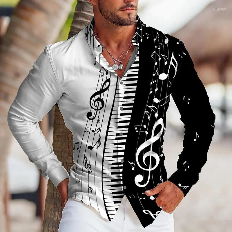 Chemises habillées pour hommes musique chemise costume à manches longues bouton haut fête décontracté extérieur rue luxe HD motif doux confortable grande taille 2023