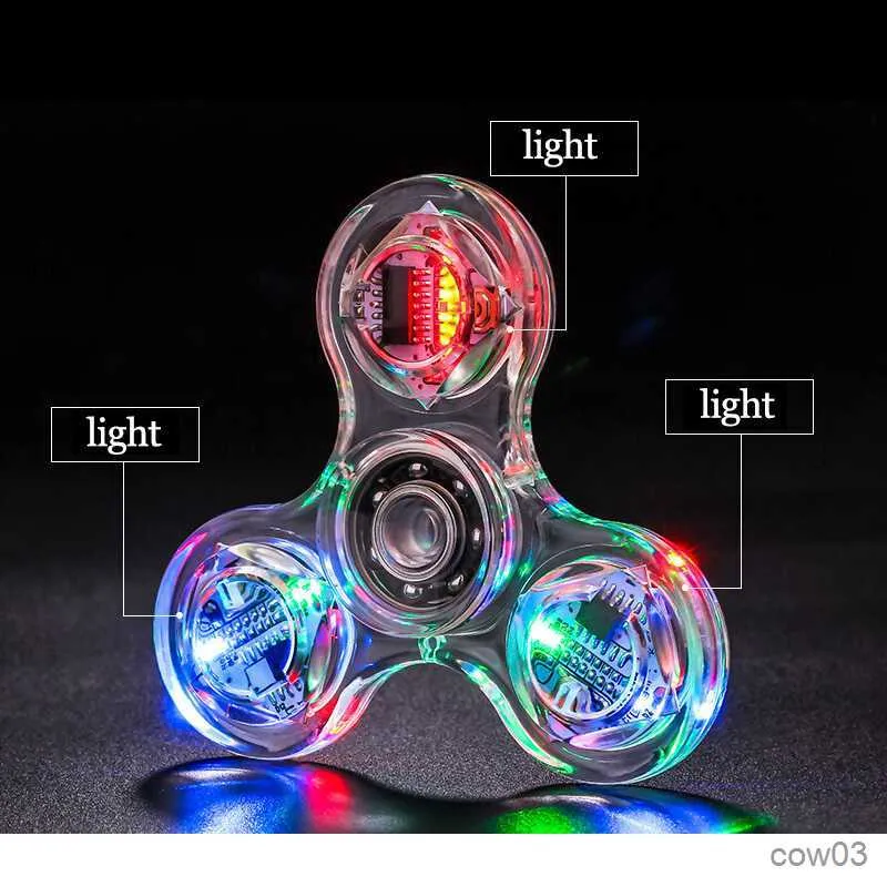 Spinner giocattolo di decompressione Glow in the Dark Giocattolo per adulti Anti Stress Led Tri-Spinner Spinner luminosi Giroscopio cinetico per bambini R230712