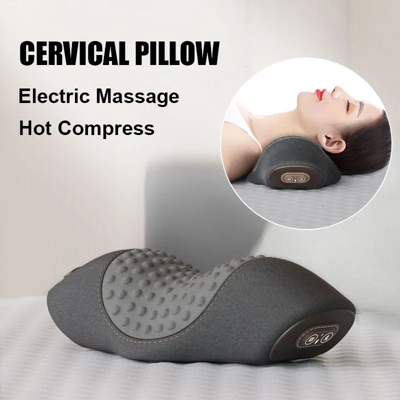 Kussen Elektrische Stimulator Cervicaal Kompres Trillingen Massage Nek Tractie Ontspannen Slapen Memory Foam Wervelkolom Ondersteuning 230711