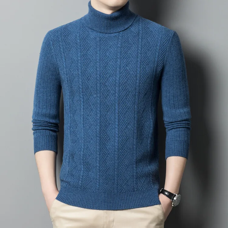 2023 Autumn Winter Mens Turtleneck Wool Thicken Pullover Sweater