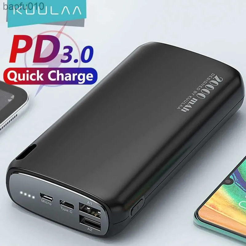KUULAA Power Bank 20000 mAh Portable Charge Poverbank Téléphone Portable Chargeur de Batterie Externe Powerbank 20000 mAh pour iPhone 14 L230712