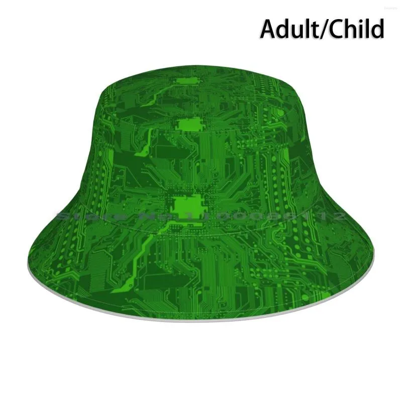 Basker Cell Pc Board Microchip Chip Grön Moderkort P.c Computer Bucket Hat Sun Cap Brimless