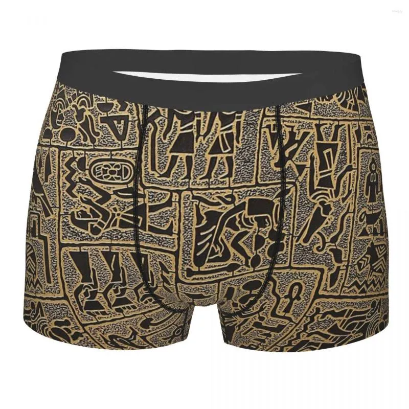 Mens Cotton Boxer Underwear, Egyptian Hieroglyphs Print, Soft And Breathable, Large Size Perfect