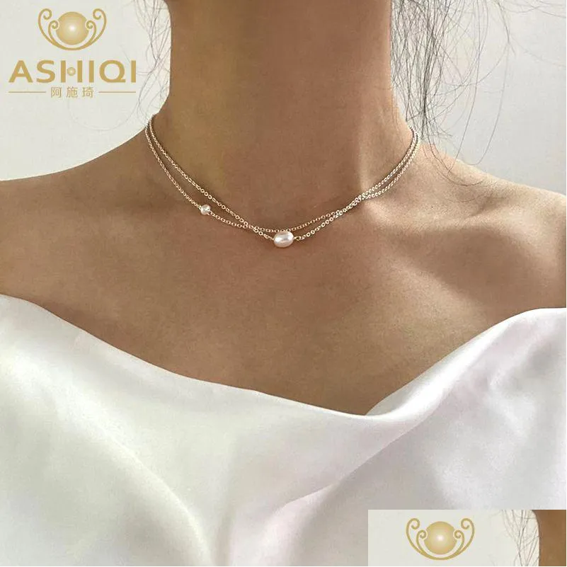 Pendentif Colliers Ashiqi Naturel Collier De Perles D'eau Douce Pour Les Femmes 925 Sterling Sier Chaîne Bijoux De Mode Cadeau 230131 Drop Delive Dhmec