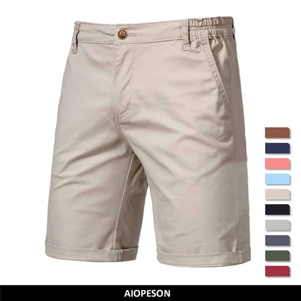 Mens Shorts Summer 100% Cotton Solid Men High Quality Casual Business Social Elastic Waist 10 Colors Beach 230712