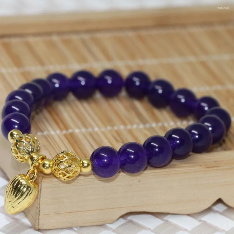 Strand Arrival Purple Stone Chalcedony Jades Bracelets For Women Gifts 8mm Round Beads Elastic Rope Jewelry 7.5inch B2023