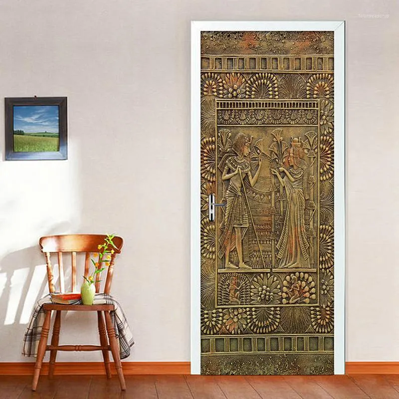 Tapeten Ägyptischer Pharao Türaufkleber Home Decor PVC Wasserdicht Selbstklebende DIY Wandbild Tapete Für Wohnzimmer Schlafzimmer Wand Poster