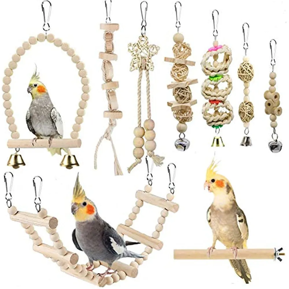 Other Bird Supplies Parrot Swing Toys Set Chewing Standing Parakeet Perch Hammock Climbing Ladder Cage for Budgerigar Cockatiel Mynah 230711