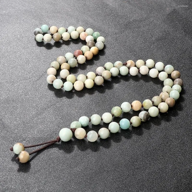 Strand 8mm Naturel Amazonite Bracelet Collier Pour Femmes Hommes Boho Bijoux À La Main Noué Perles Bracelets Élastique Wrap Bracelets Pulsera