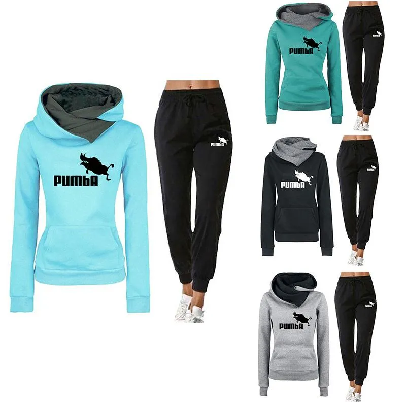 Pulôveres femininos agasalho com capuz + calças 2 peças outono inverno jogging terno feminino com capuz pulôver casual corrida moletom roupas 2023