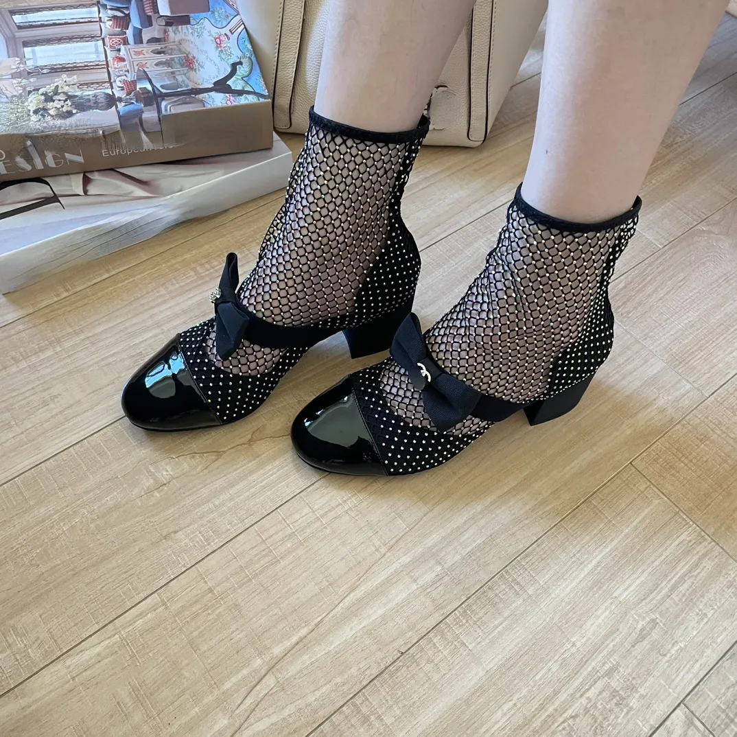 Rhinestone Gauze Sandals Women's Leisure Designer Boots Summer Fashion Shoes Handmade Stretch Nylon Mesh