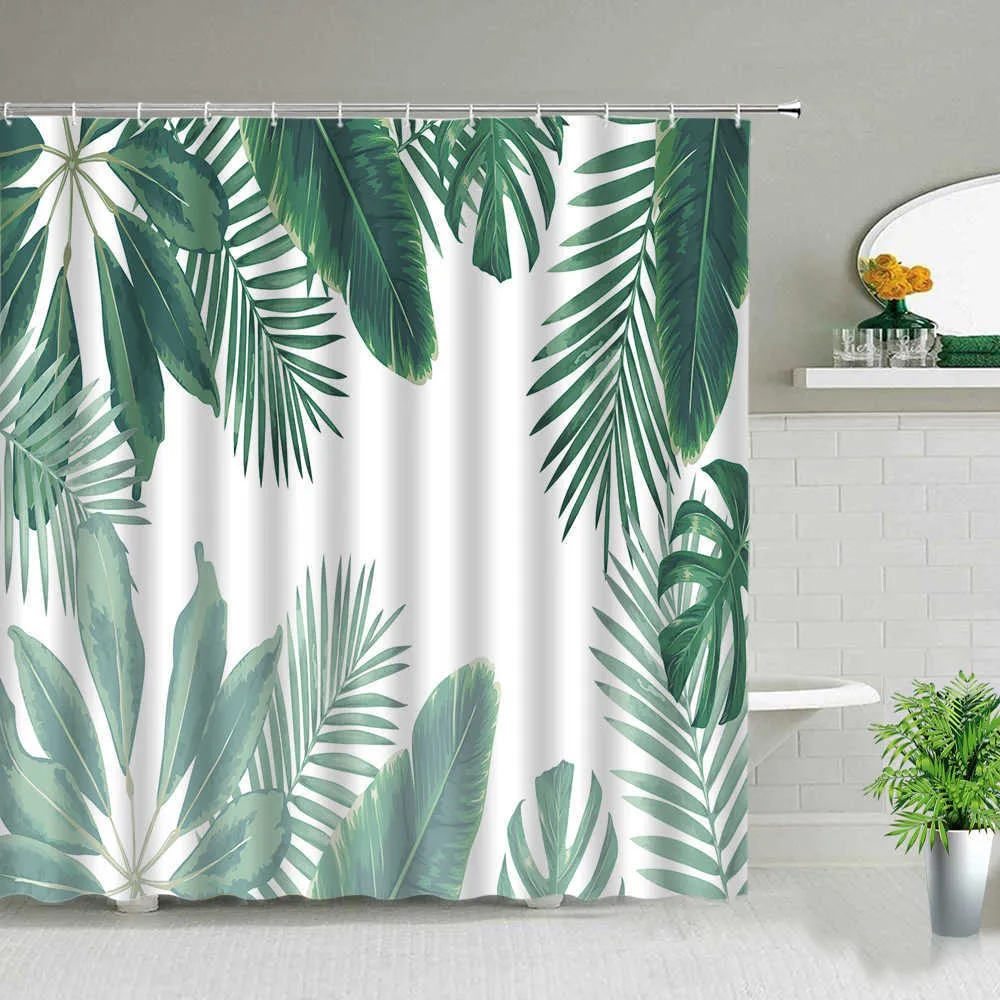 Shower Curtains ATropical Leaves Shower Curtains Green Plant Cactus Dandelion Flower Leaf Decors Bathroom Curtain Bath Accessies Set