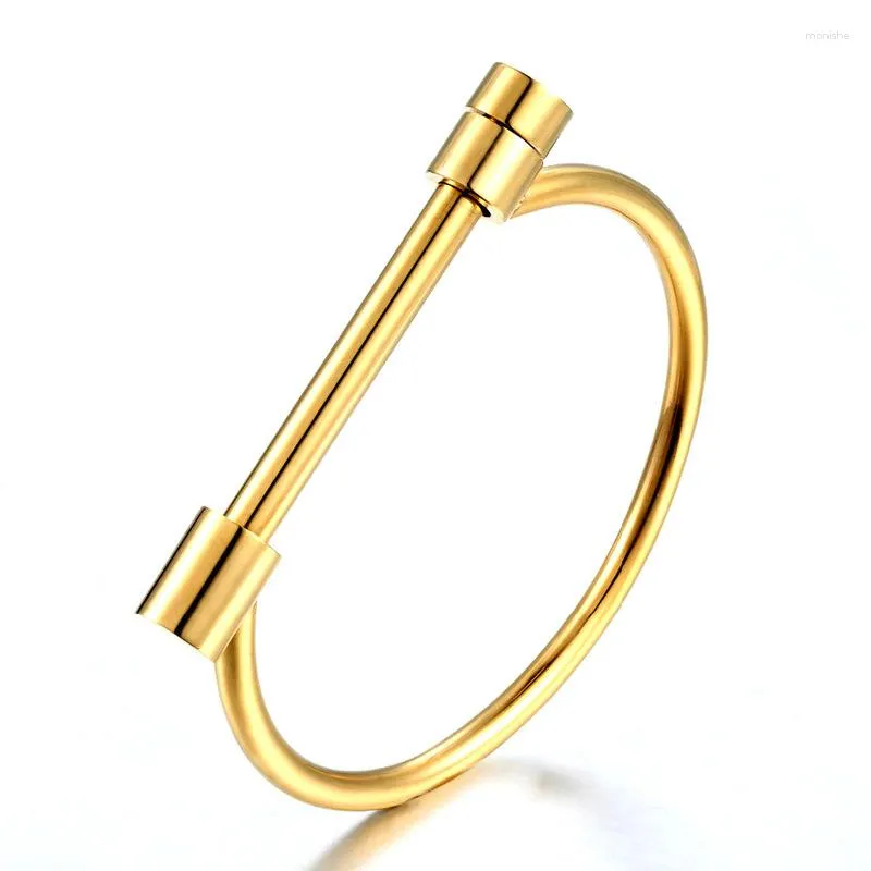 Brazalete de moda de lujo, joyería de amor con tornillo para mujer, brazaletes de acero inoxidable de Color dorado, venta al por mayor